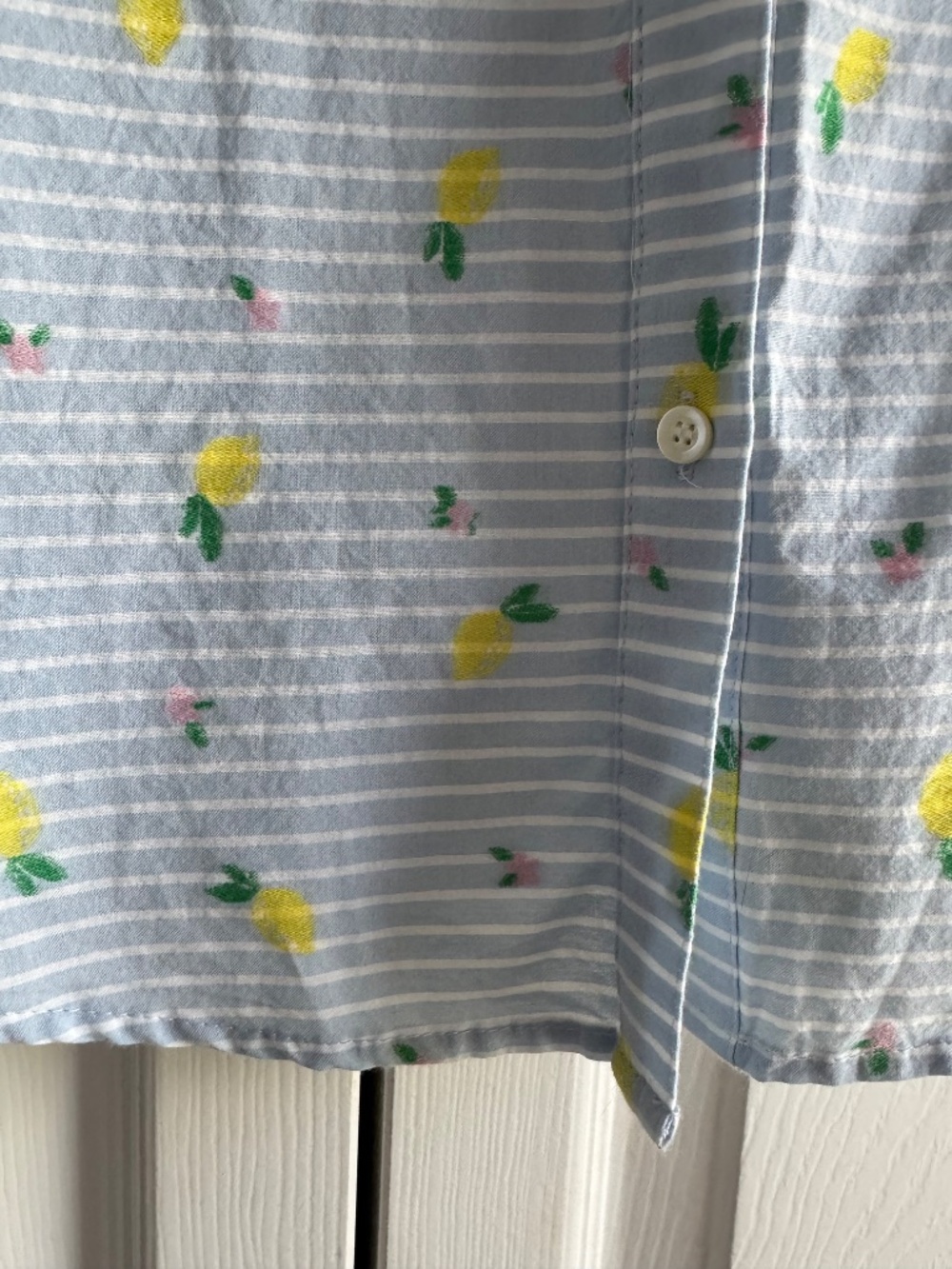 NEW J McLaughlin Lois Button Front Shirt Yellow Lemon Motif Blue White Stripe XS - Picture 7 of 14